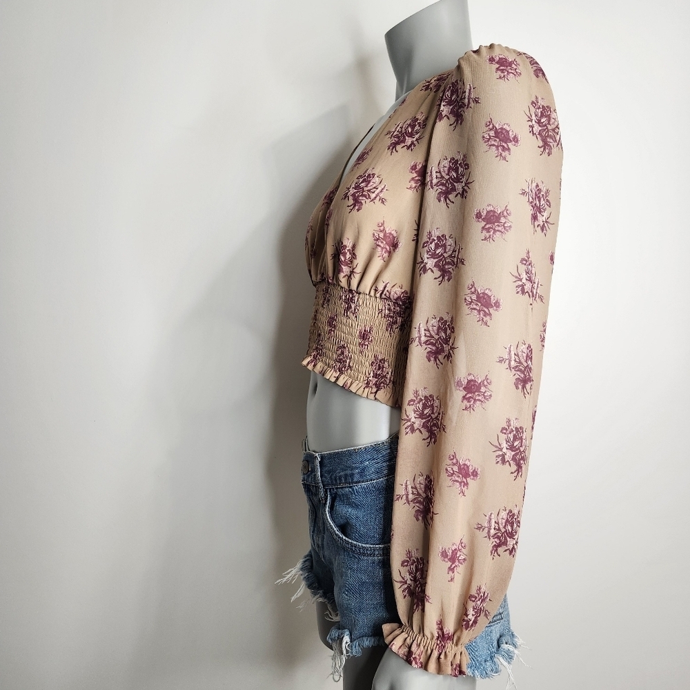 Aritzia Wilfred Wistful Floral Print Smocked V Neck Blouse Size S - Picture 10 of 15